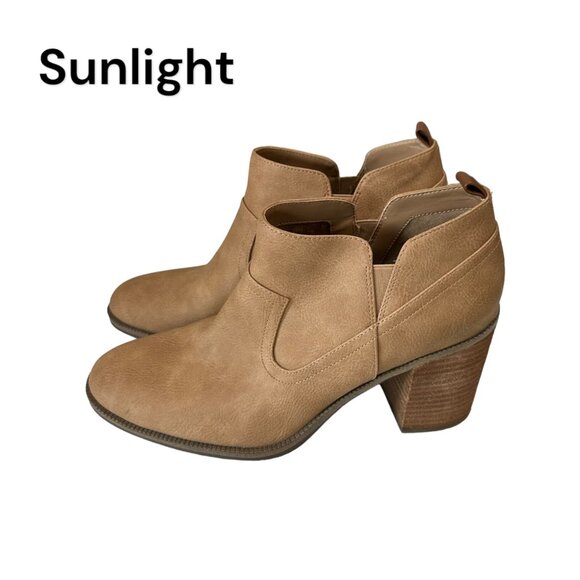 DR SCHOOLL'S LANIE Women SZ 9.5M Shooties Brown Block Heeled Booties Slip On - Picture 1 of 16
